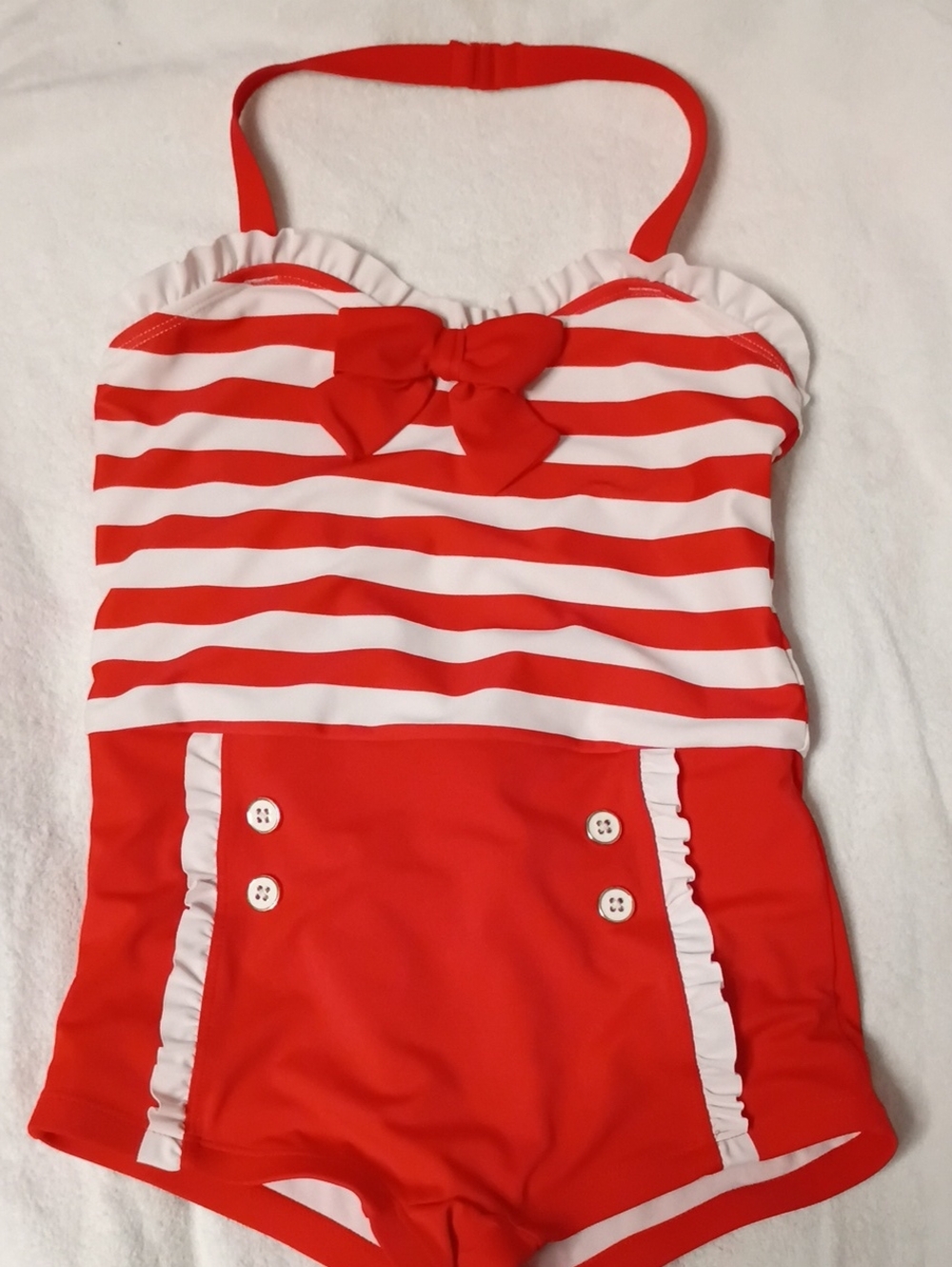 Janie and Jack Red and White Striped One-Piece with Bow